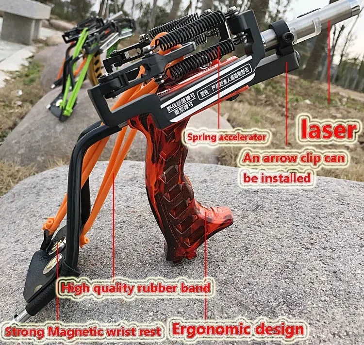 Powerful Laser Slingshot with Arrow Clip, Hunting Catapult, Fishing Slingshot, Crossbow Shooting, Steel Balls