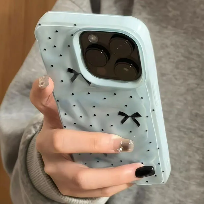 Elegant Black Bow Knot Textured Shockproof Phone Case - Fashionable Soft Cover
