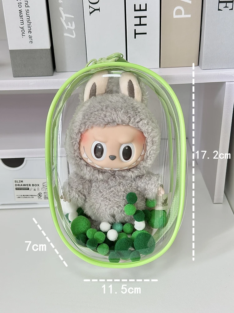 Plush Dolls V1 V2 Labubu Protective Cover 17cm Cotton Sitting Bag Transparent Dustproof Hanging