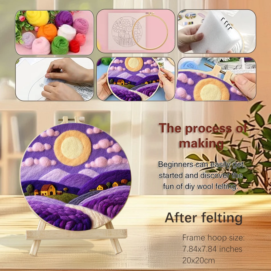 GATYZTORY Funny Wool Felt Painting Kit for Beginners House Scenery Needle Felting Kit Village Home Decoration Art Craft