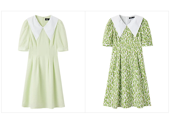 Dress Women Contrast Color Big Lapel Summer New Full Print Waist Textured Skirt Fresh For Women