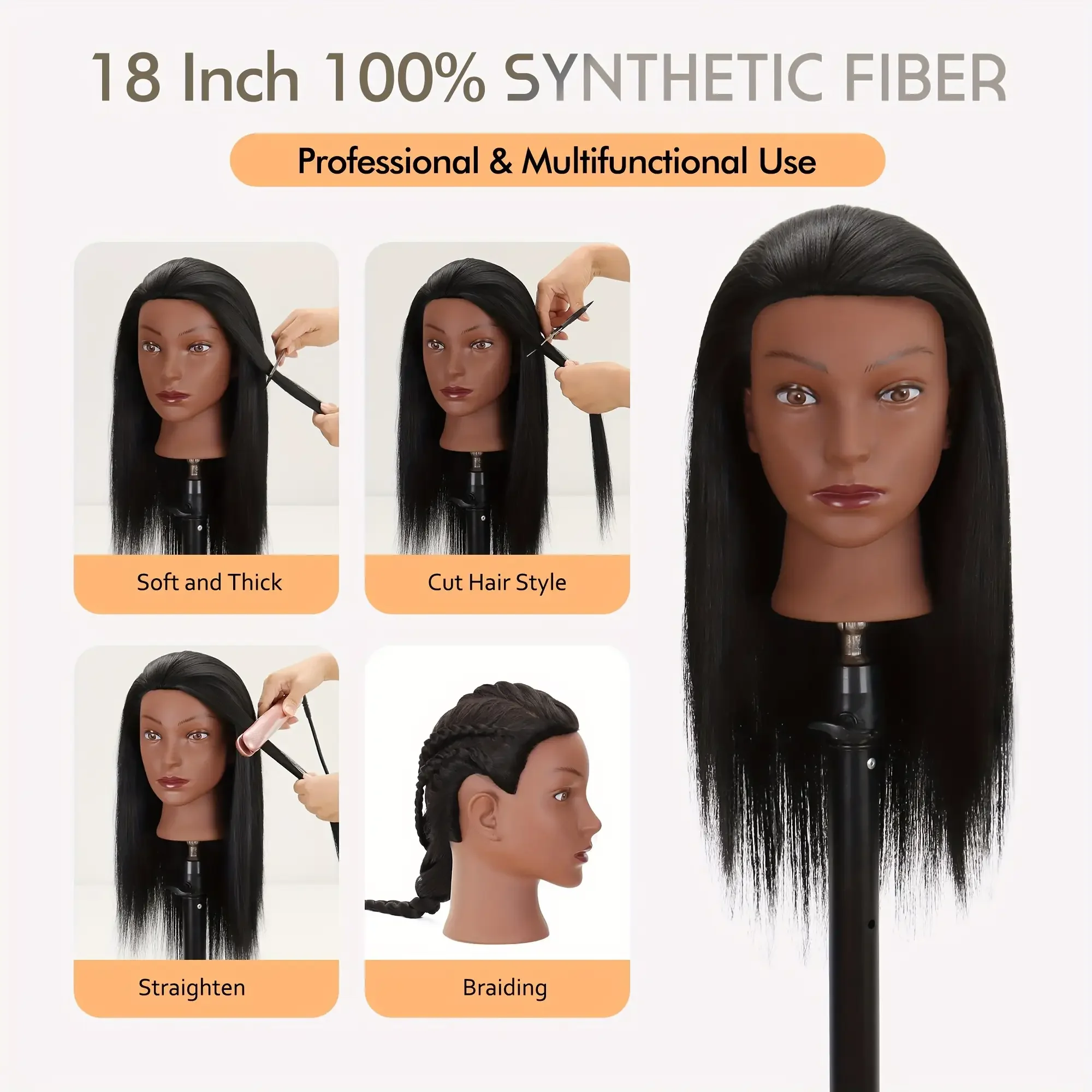 Mannequin Head With 100% Synthetic Hair Perfect For Hair Styling Training Manikin Cosmetology Doll Head With Table Clamp Holder