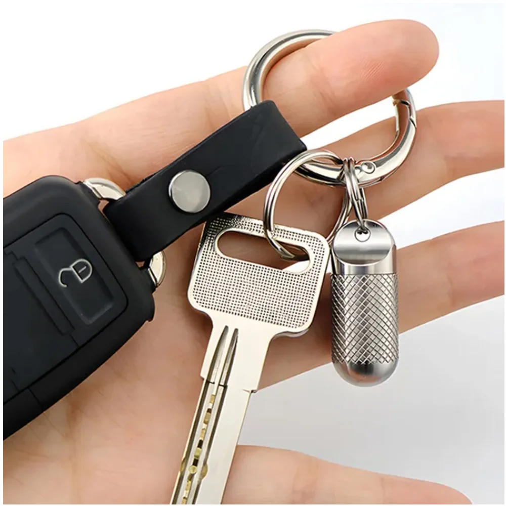 Portable Tiny Pill Organizer for Travel Purse Pocket,Titanium Pill Case Waterproof Pill Container with Stainless steel keychain 5