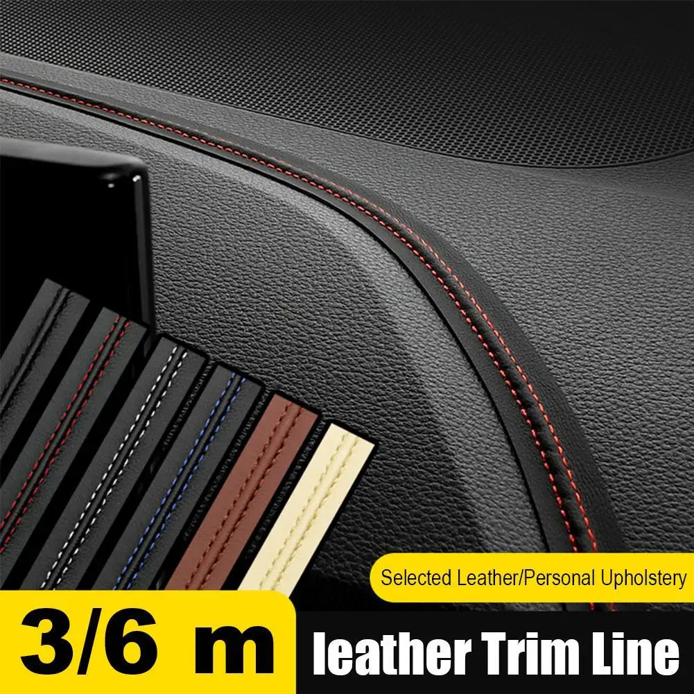 Strisce Decorative in Pelle per Interni Auto 3-6m, Forniture per Modifica di Console Centrale, Pannello Strumenti, Porte e Sedili in Pelle PU