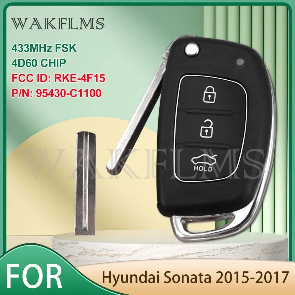 95430-C1100 FCC ID: RKE-4F15 For Hyundai Sonata 2015 Remote Car Key Fob 433MHz 4D60 CHIP