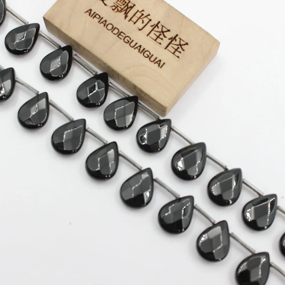 Natural 10x14mm Top-drilled Faceted Black Onyx Gems Stone Beads 15'' Strands Jewelry Making DIY