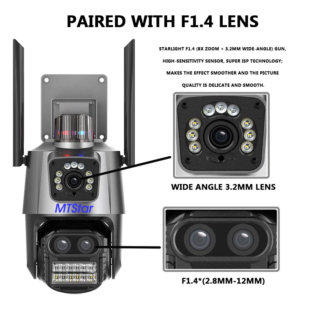 iCSee Dual Image Display Multi-Eye wifi Camera PTZ Starlight Color Sound＆Light Alarm Human Tracking Camera Surveillance 360° 2