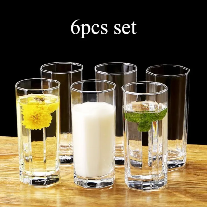 6pcs Set 220ml Glass Drinkware Tall Cup Heat-Resistant Luxury Coffee Glass Water Cups for Party Drinking Milk Tumblers Juice Cup