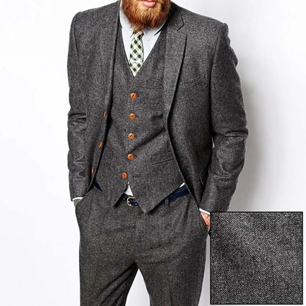 

Wool Tuxedos Men's Suits New Design For Wedding Prom 3 Pieces Elegant Terno Men Suit Set Groomsmen Groom (Jacket+Pants+Vest)