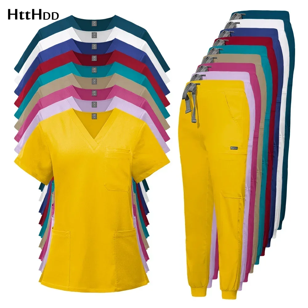 Surgical Uniforms Woman Solid Color Work Suit Medical Scrub Doctors Nurses Hospital Accessories Unisex