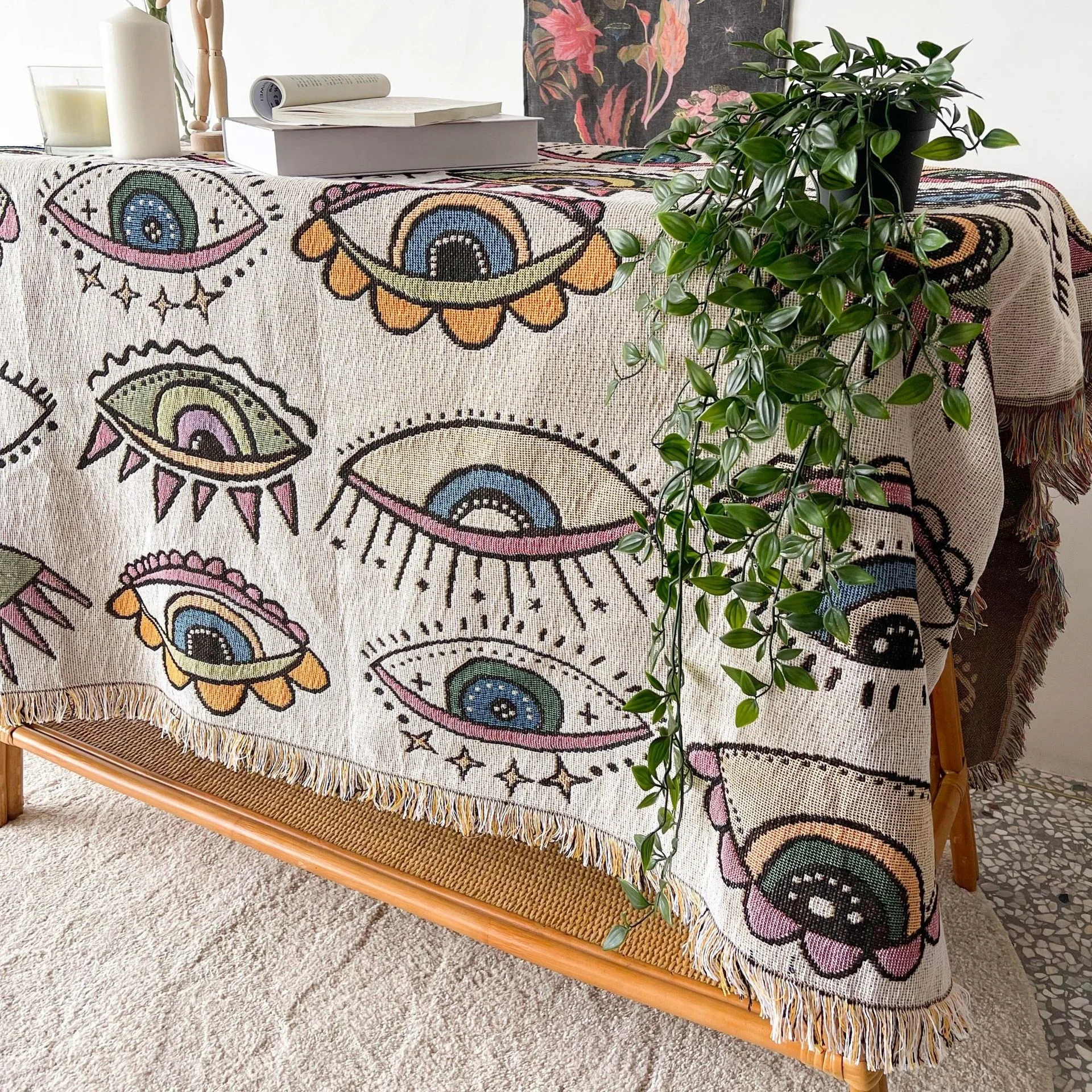 Yaapeet Bee Evil Eye Blanket Cotton Beach Towel Camping Mat Picnic Rug Demon Eye Home Sofa Throw Blanket Outdoor Tent Decor