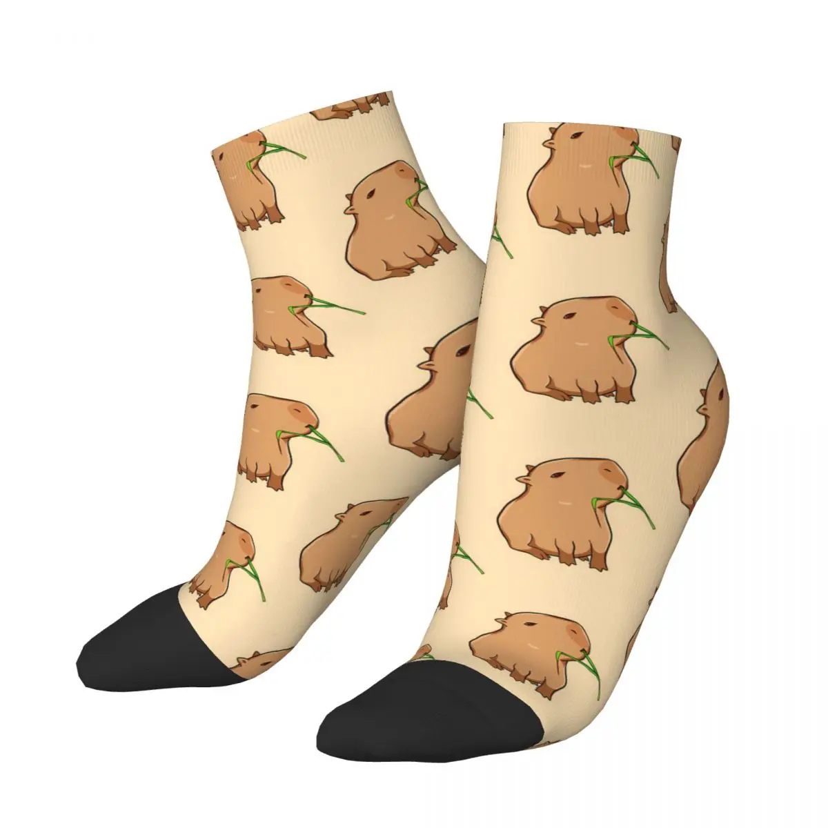 

Happy Men's Ankle Socks With A Leaf Capybara Cute Animal Hip Hop Novelty Crew Sock Gift Pattern Printed