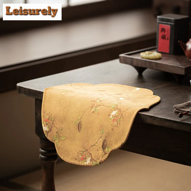 Chinese Style Begonia Edge Tea Table Mats Handmade Drink Coaster Household Dinner Table Cloth Mat Tea Ceremony Supplies Gift