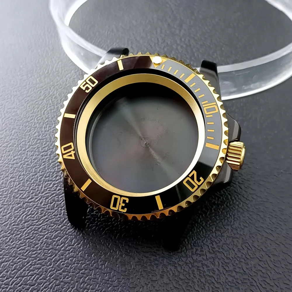 Premium 40.5mm Silver/Black GMT Steel Watch Case with Sapphire Glass and Chapter Ring