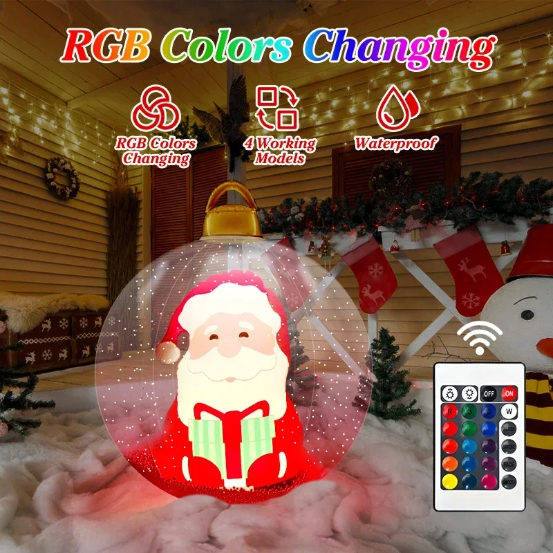 

55cm Inflatable Christmas Ball With Light PVC Giant Large Balls For Outdoor Indoor Yard Garden Party Christmas Decoration Gift