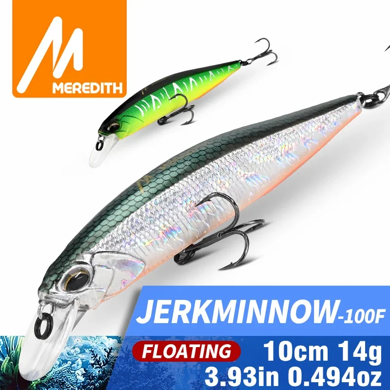 MEREDITH JERK MINNOW 100F 14g Floating Wobbler Fishing Lure 24Color Minnow Lure Hard Bait Quality Professional Depth0.8-1.0m