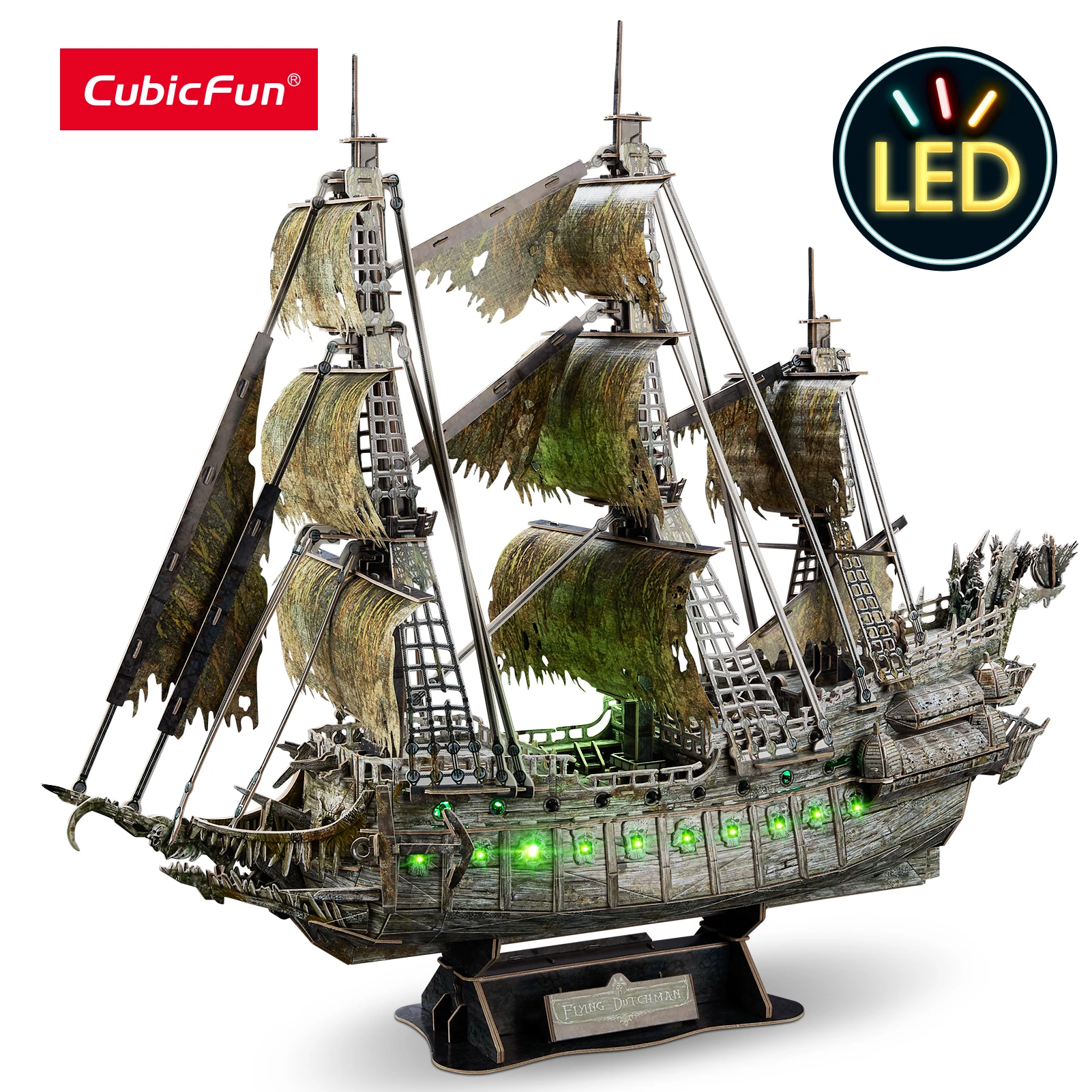 CubicFun 3D puzzle zielony LED latający holender statek piracki Model 360 sztuk zestawy oświetlenie budynku duch żaglówka prezenty dla dorosłych