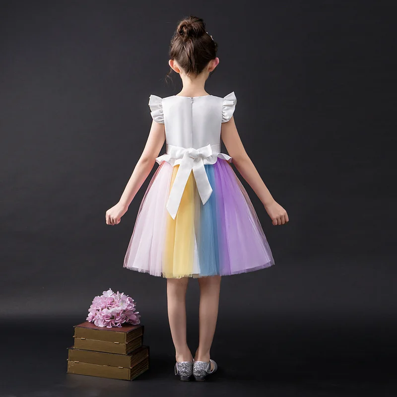 Robe princesse licorne arc-en-ciel pour filles, tenue Tutu sans manches, à  fleurs, fantaisie, pour enfants de 2 à 10 ans, Cosplay, fête de mariage