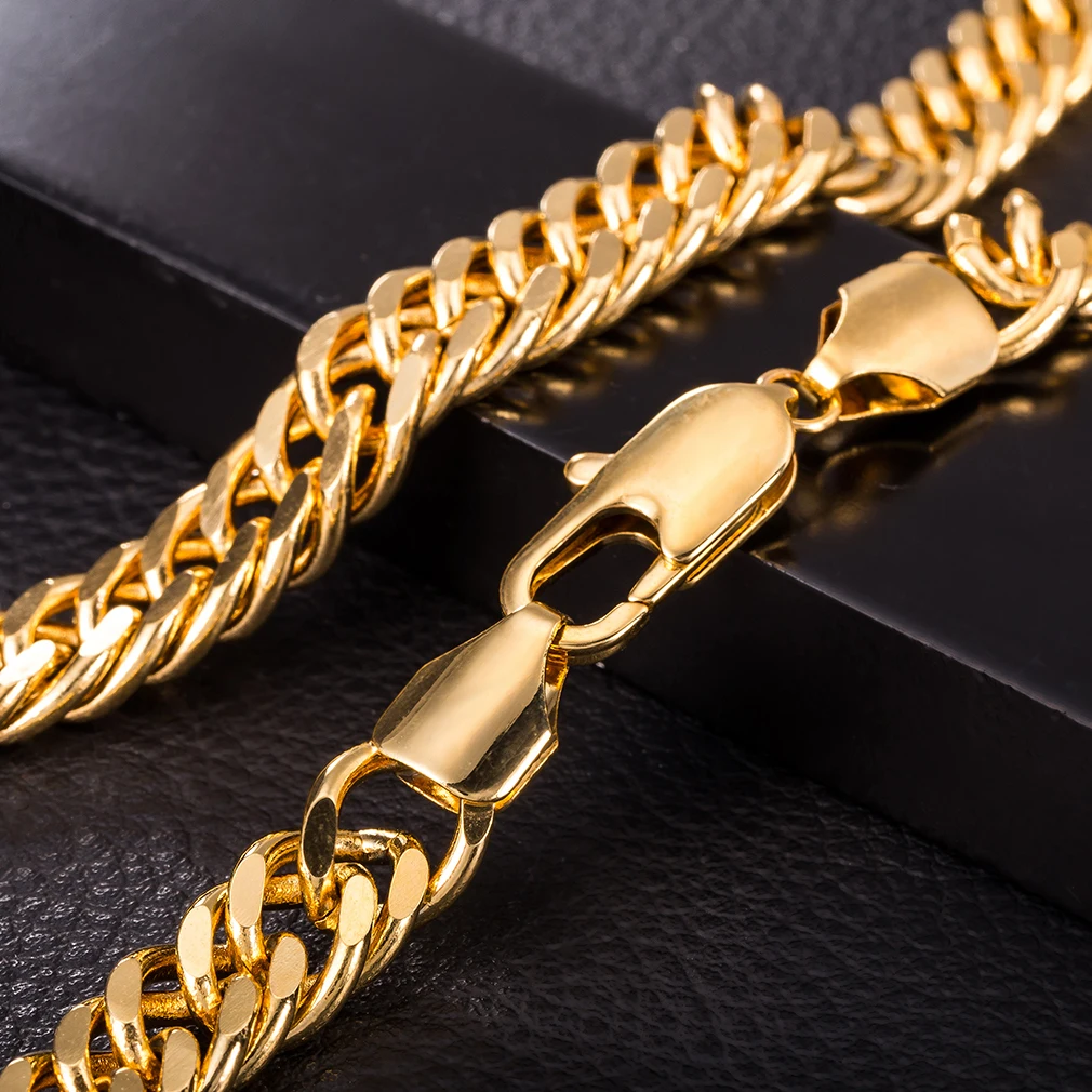 Love & Annie Cuban Chain Necklace for Men Women, Curb Link Chain Chokers, Vintage Gold Tone Solid Metal Colla