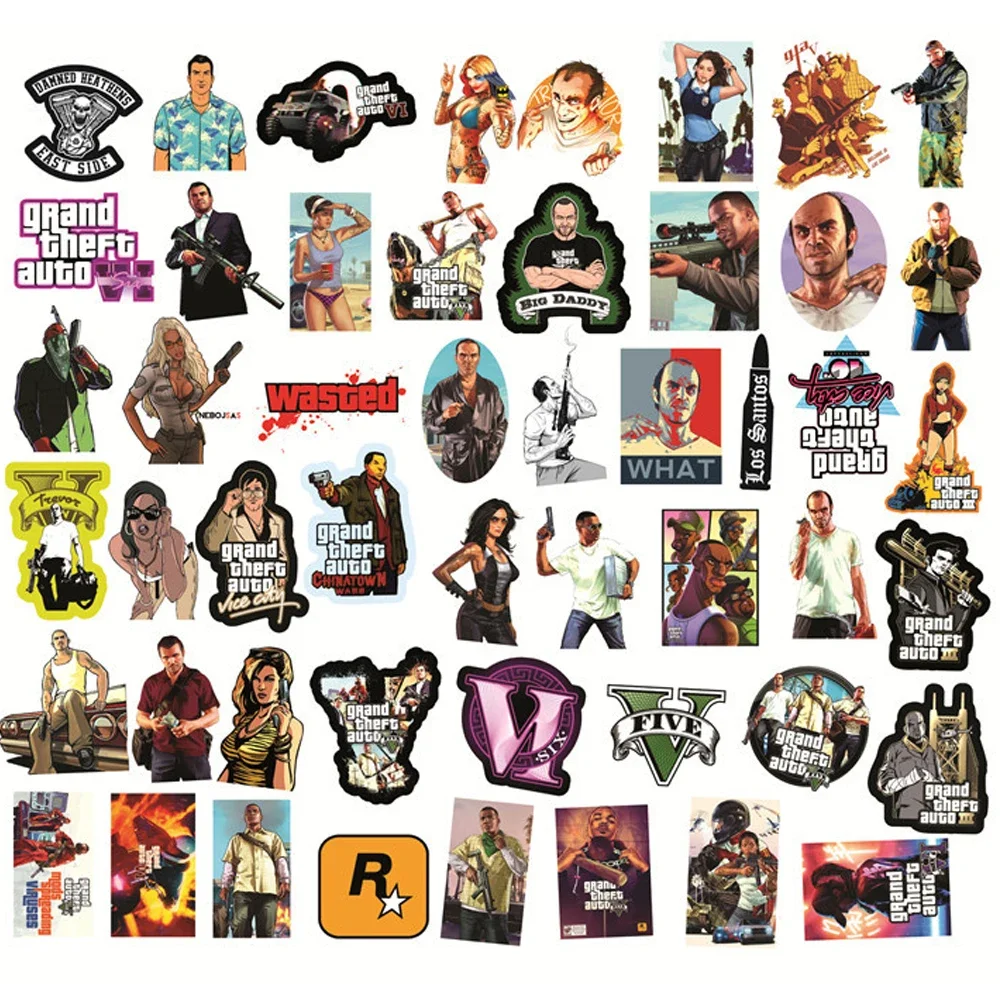 50Pcs/Set Shooting Game GTA Character Sticker for Luggage Laptop Skateboard Decoration Cartoon Waterproof DIY Pegatinas Toy