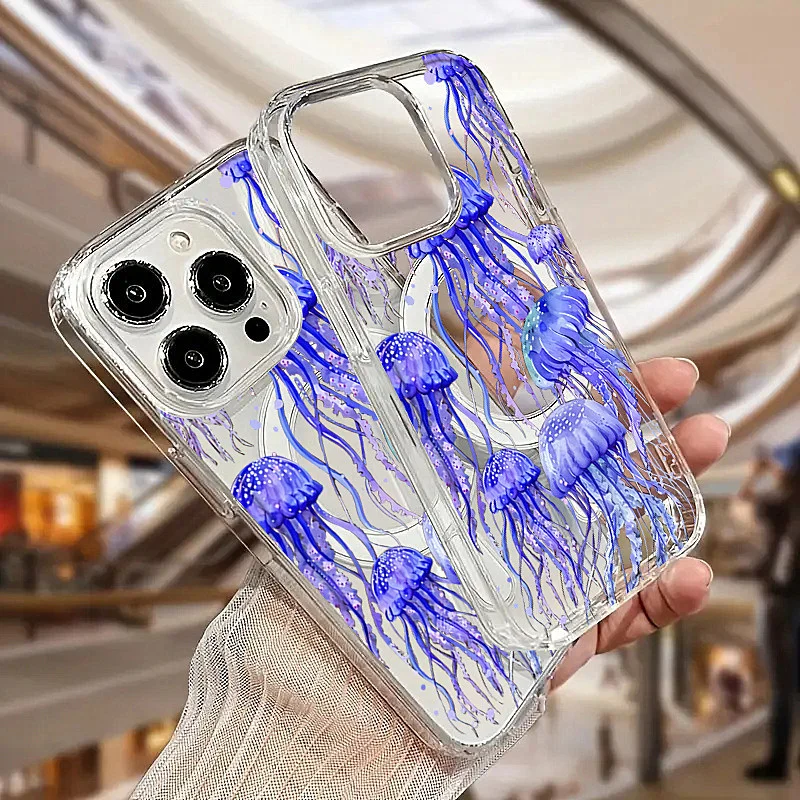 Transparent Jellyfish Pattern Wireless Charging Case