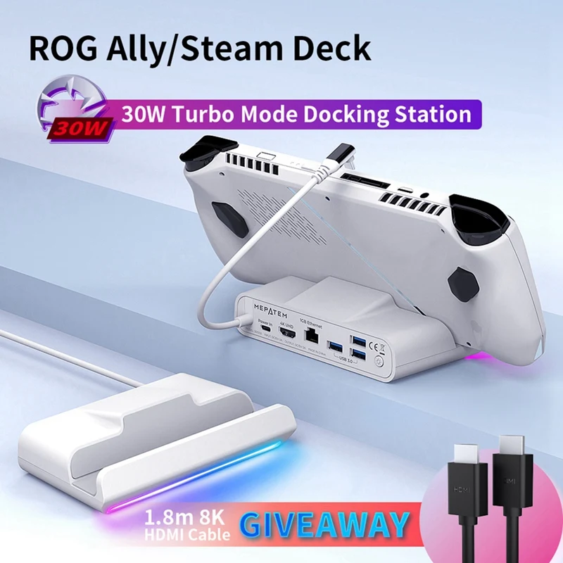 New-Docking Station For ROG Ally Hub RGB Steam Deck Stand With 4K@60Hz TV/ 1Gb Ethernet/ USB3.0/ PD 3.0 Fast Charging 9