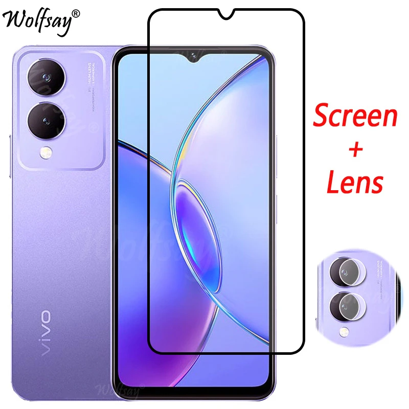 цена Full Cover Whole Glue Tempered Glass For Vivo Y17S Screen Protector Vivo Y17S Y17 S Camera Glass For Vivo Y17S Glass 6.56 inch