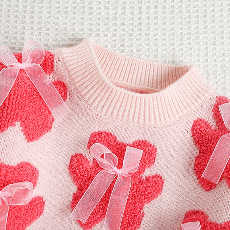 Girls Knitted Sweater Autumn Bear Bow Kids Outwear