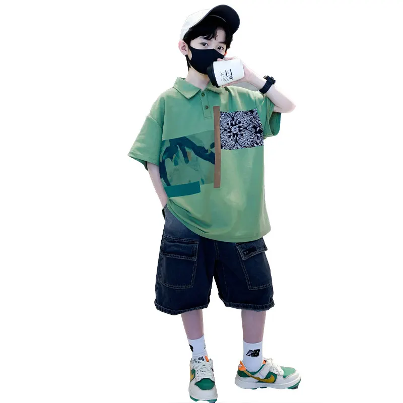 

High Quality Boys Summer Cotton Clothing Set Teenage Short-Sleeve T Shirts+Shorts Children Casual Tracksuit For Boy Kids Outfits