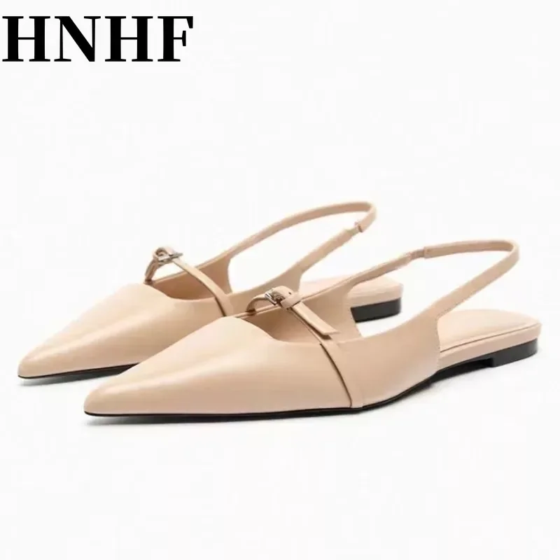 Women Slingback Flat Bottom Sandals Summer Pointed Ballet Low-Heel Shoes