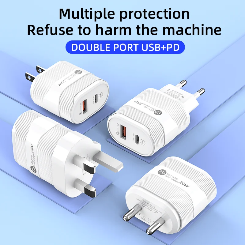 PD 20W USB Charger Dual Port Type C Fast Charging Wall Charger For iPhone 15 14 13 Samsung Xiaomi Portable Phone Adapter