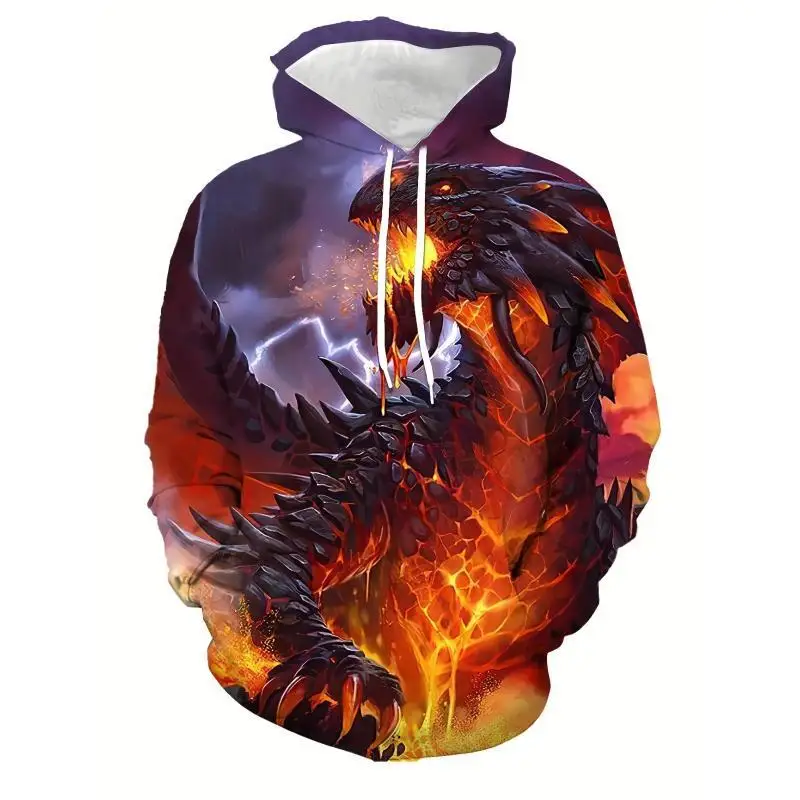 Men's Hoodies Dragon 3d Print Sweatshirts Fashion New Animal Dragon Hooded Oversized Hoodie Harajuku Pullover Sweatshirts Coats
