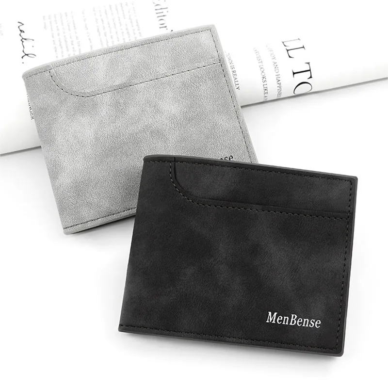Purse Male Korean Frosted Men's Short Wallet PU leather Fashion Change Bag Large Capacity Multi card ID Bag Letter Men's Wallet