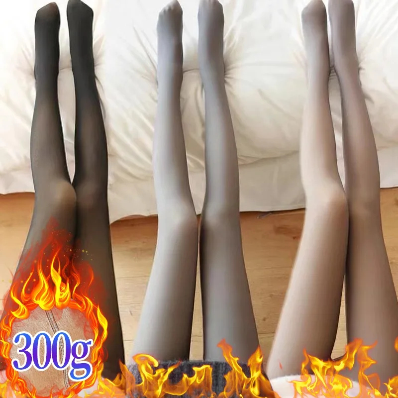 Super-thick 300g Fleece Pantyhose Women Winter Translucent Thermal Pantyhose Girls Plush Tights Leggings Warm Stockings Pants
