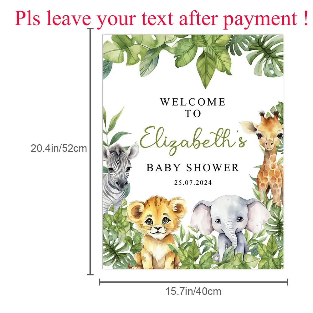Baby Shower Welcome Sign Jungle Safari Animals Zebra Lion Giraffe Welcome Sign Personalized Birthday Party Direction