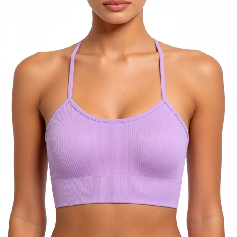 2Pc Solid Color Y-line Straps Gym Training Bra Women High Strength Sport Push Up Sport Yoga Vest Female Ribbed Workout Underwear 2