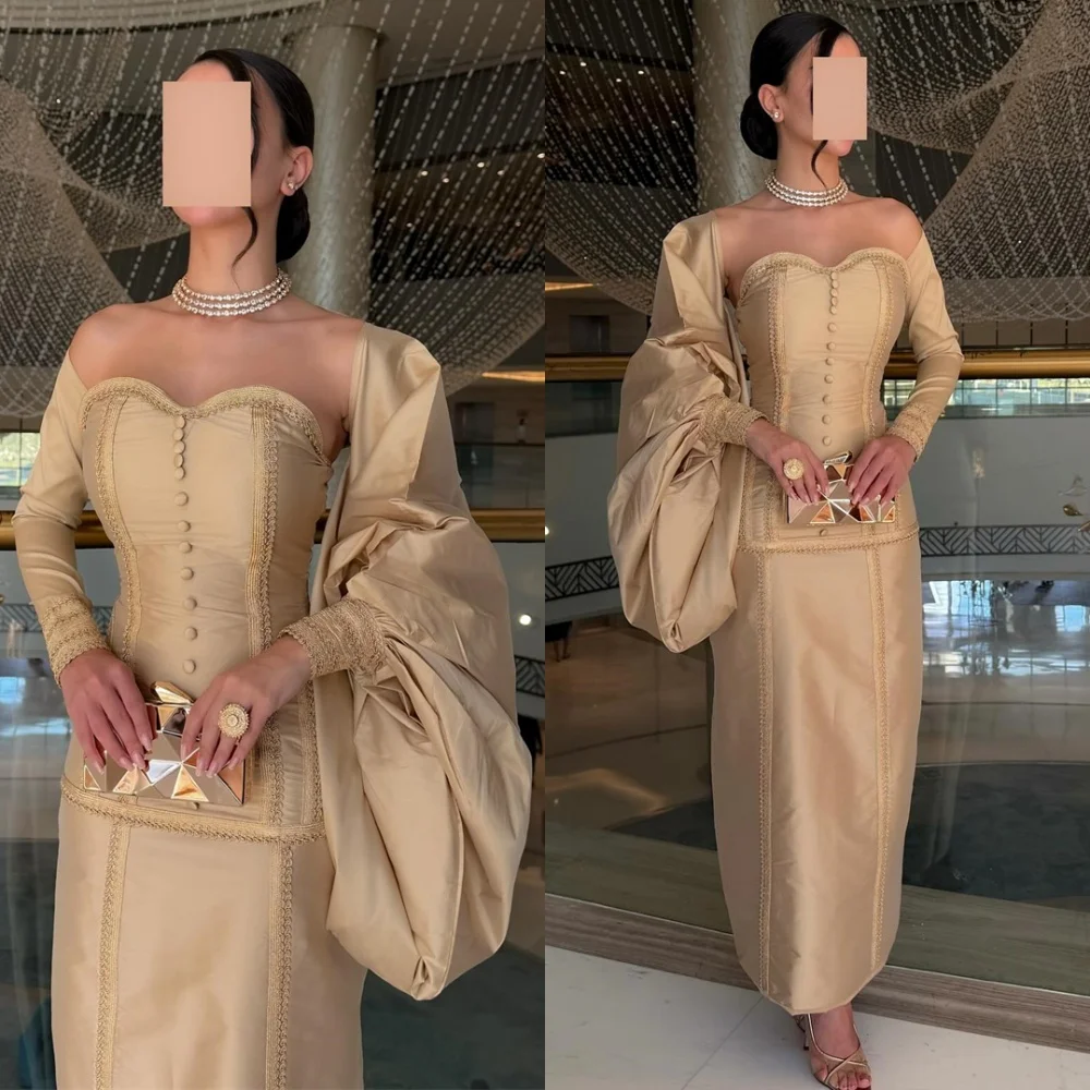 Customized Temperament Satin Evening Dress Luxury Sweetheart Long Sleeves Homecoming Dresses Modern Special Occasion Gowns 1