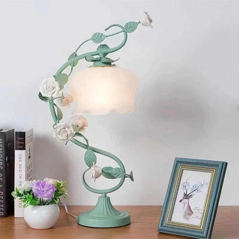 RONIN French Table Lamp American Living Room Bedroom Villa European Romantic Pastoral Creative Bedhead Desk Light