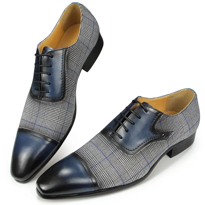 Men Shoes Oxford Fashion Cow Leather Casual Plaid Style Bussiness Wedding Dress Zapatos Lace Up Formal Classic Chaussure Homme