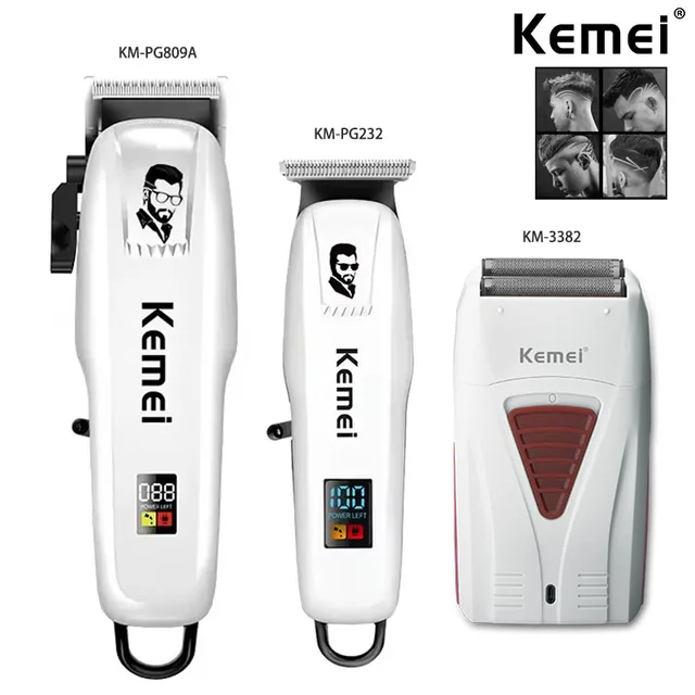 Kemei KM-PG809A KM-PG232 KM-3382 Professional Hair Clipper Set USB Charging Rechargeable Electric Shaver Cordless Beard Trimmer 1