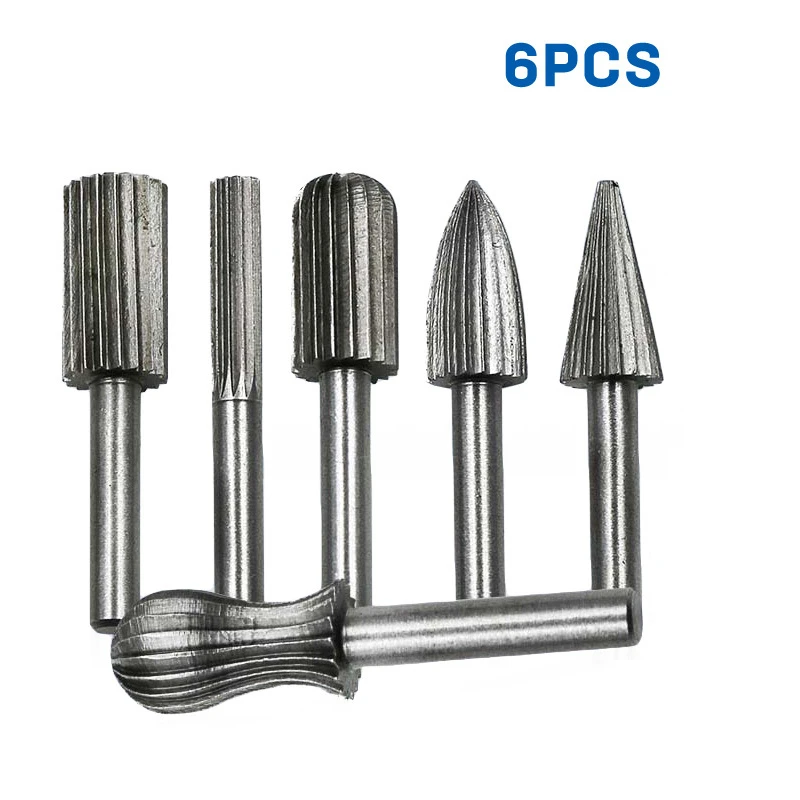 

6PCS HSS Rotary file Burr grinder Router Bit Mill Cutter engraving single groove Woodworking Electric grinding drill accessories