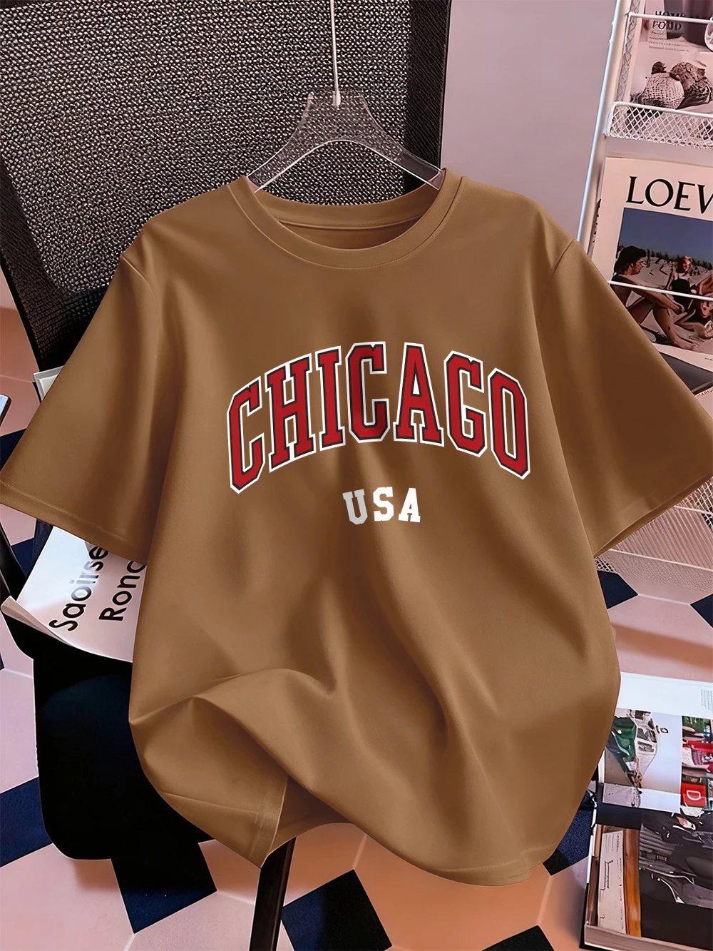 Chicago Usa Brief Druck T-Shirt Frauen Baumwolle Sommer Kurzarm Tops Bequeme Weiche Oansatz T Shirt Casual Womans Kleidung – Detail 27