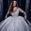 Modest High Collar Bridal Dress Sparkly Sequins Appliques Wedding Gown Luxury Ball Gown Bride Robe Customized Vestido De Novia 3