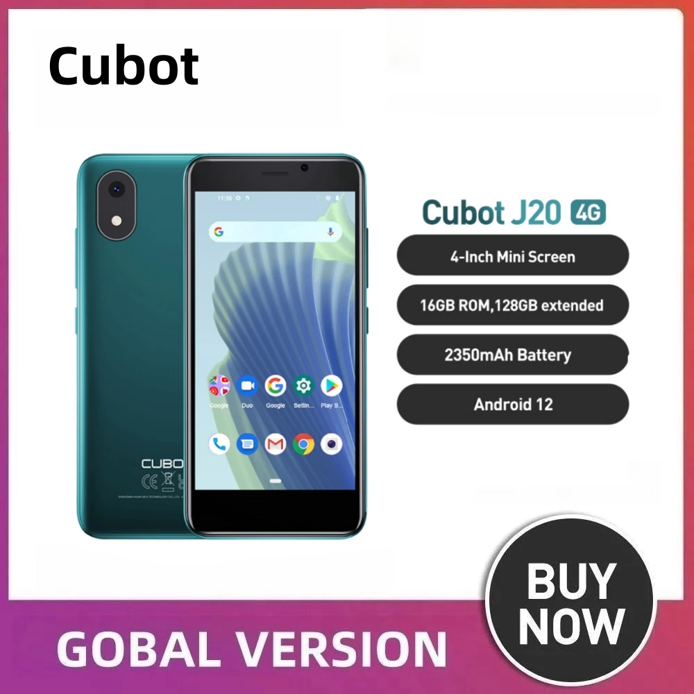 Cubot J20, 4-Inch Mini Screen, Android 12, 2/3GB RAM, 16/32GB ROM (128GB Extended), Dual SIM Dual 4G Celulares, 2350mAh, GPS cheap phones i13 pro 12gb ram 512gb rom 6 3 inch hd screen 5800mah unlocked dual sim celulares mobile phones cellphone celular