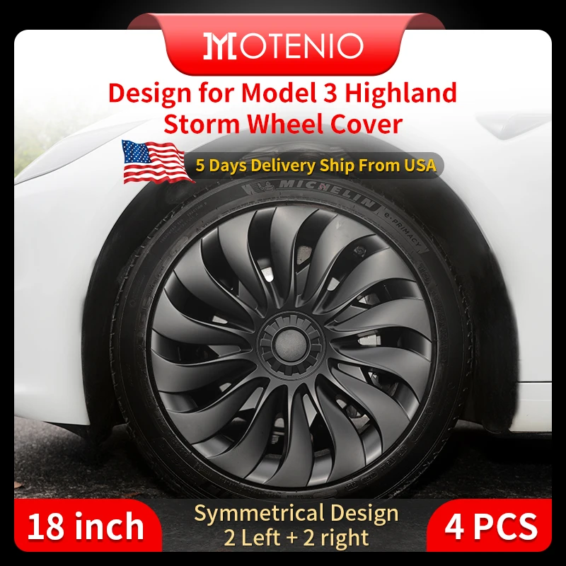 Wheel Cover Design Wheel Hub Covers Wheel Hub Caps For Tesla Model 3 Highland-18 Inch Right＆Left Hubcaps Storm Style Replacement Accessories 4PCS