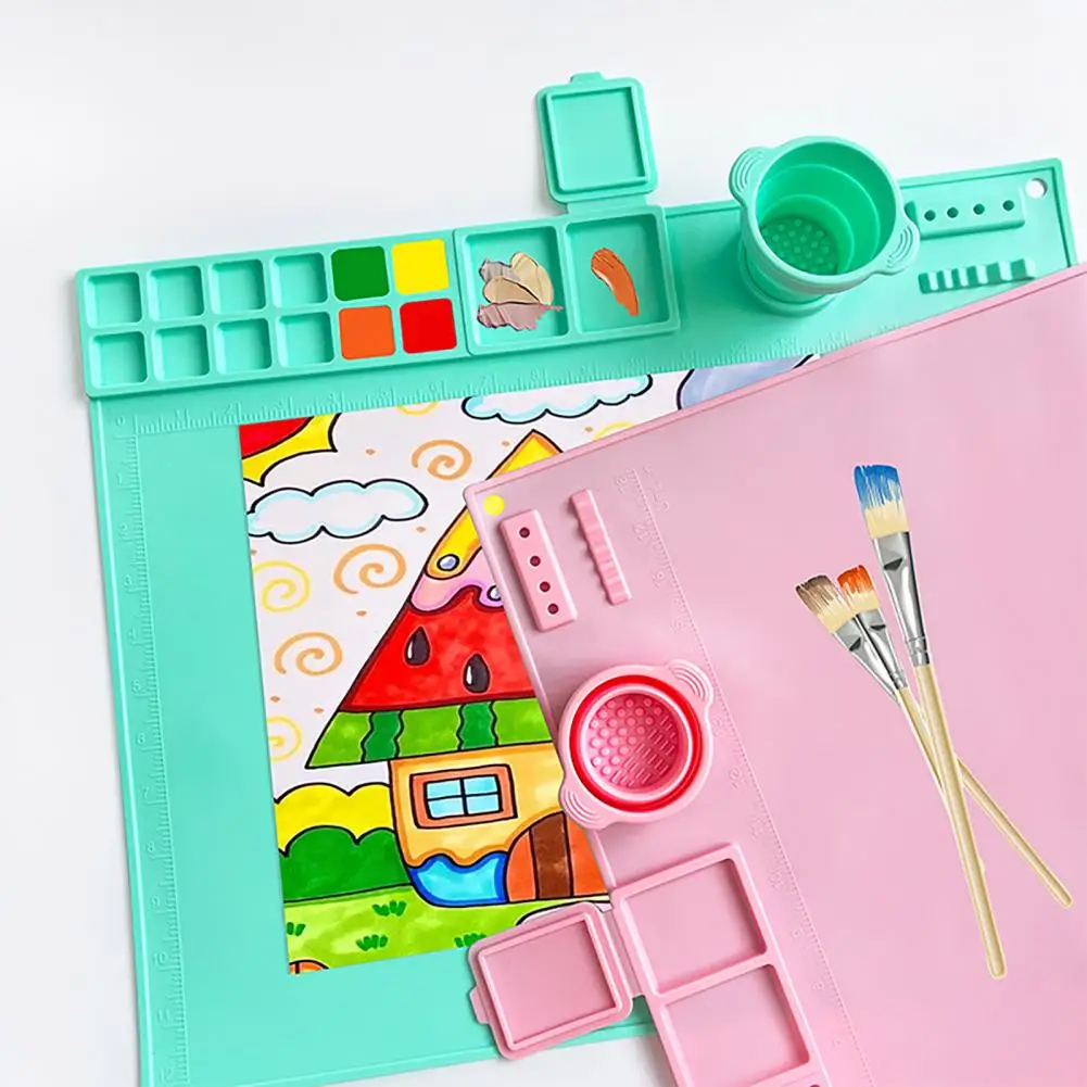Silicone Painting Mat With Collapsible Cup Craft Mat Painting Sculpting Resin Projects Heat Resistant Artist Gift