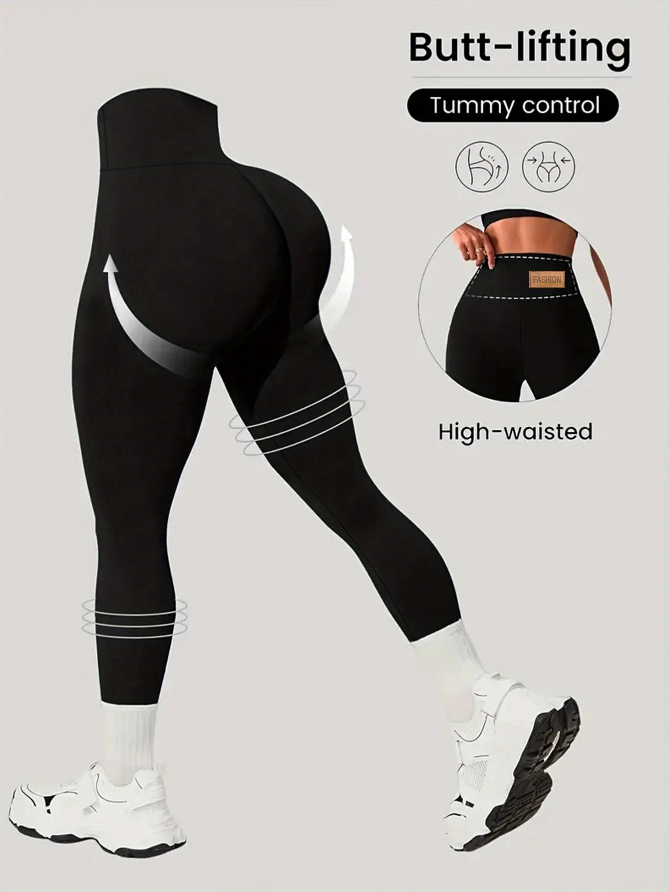 Solid Black High Waist Leggings for Women High Elastic Tummy Control Butt Lifting Slim Fit Yoga Ready Casual Daily Trousers Fres 2