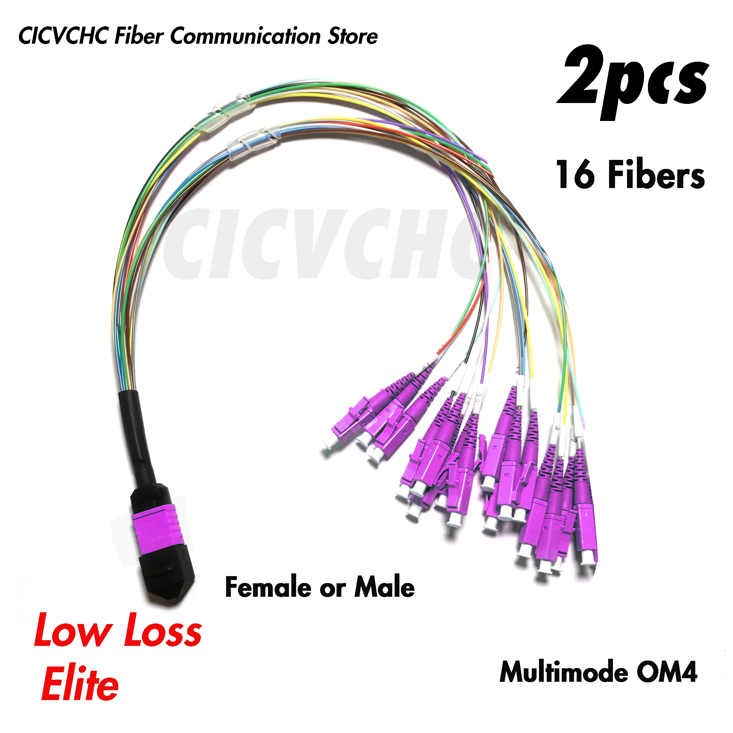 2pcs 16Fibers MPO/UPC - LC/UPC-Harness cable-MM OM4-0.35m 0.9mm colored tube-Elite/Low Loss-Male/Female