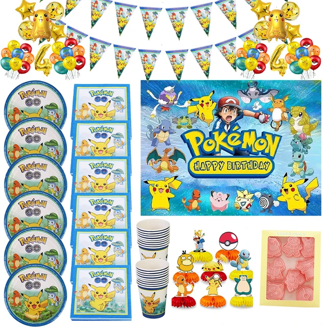 Pokémon Pikachu Personagens Decoração De Festa De Aniversário, Conjunto De  Louça Descartável, Toalha De Mesa, Copo