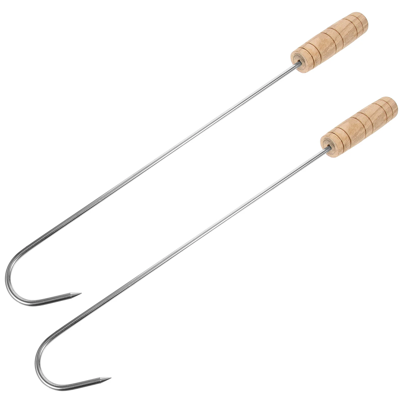 

2 Pcs An Fittings Wood Handle Boot Hooks with Puller Meat Wooden Stainless Steel